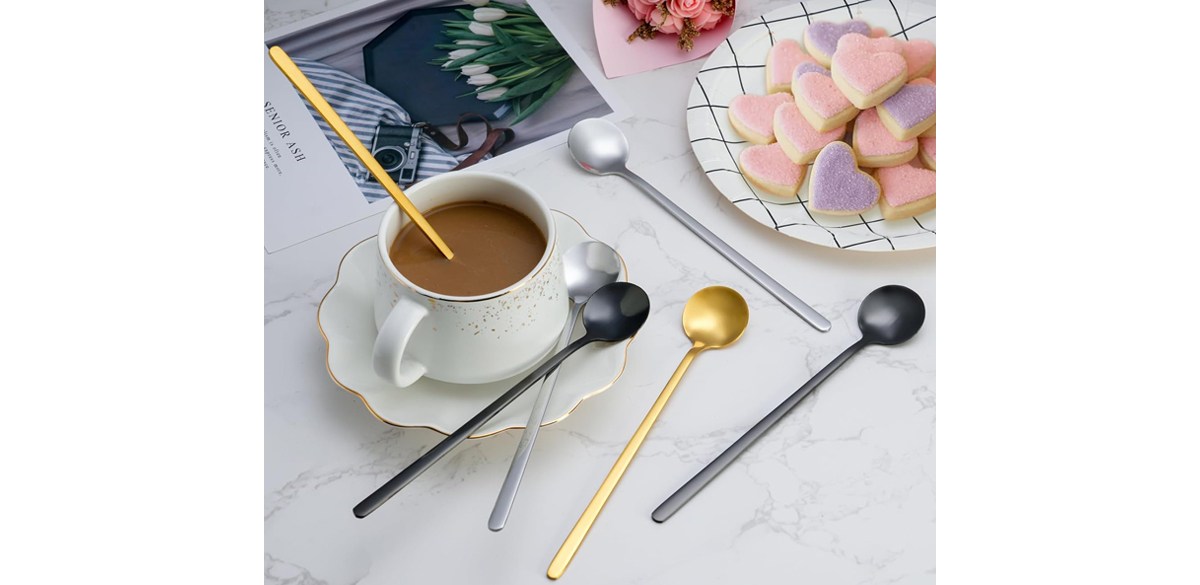 NEWDRIP 12-Piece Gold Long Handle Tea Spoons