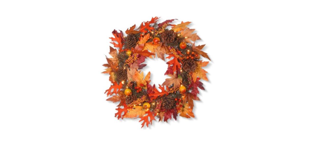 Best National Tree Company 24-Inch Artificial Maple Wreath with Clear Lights