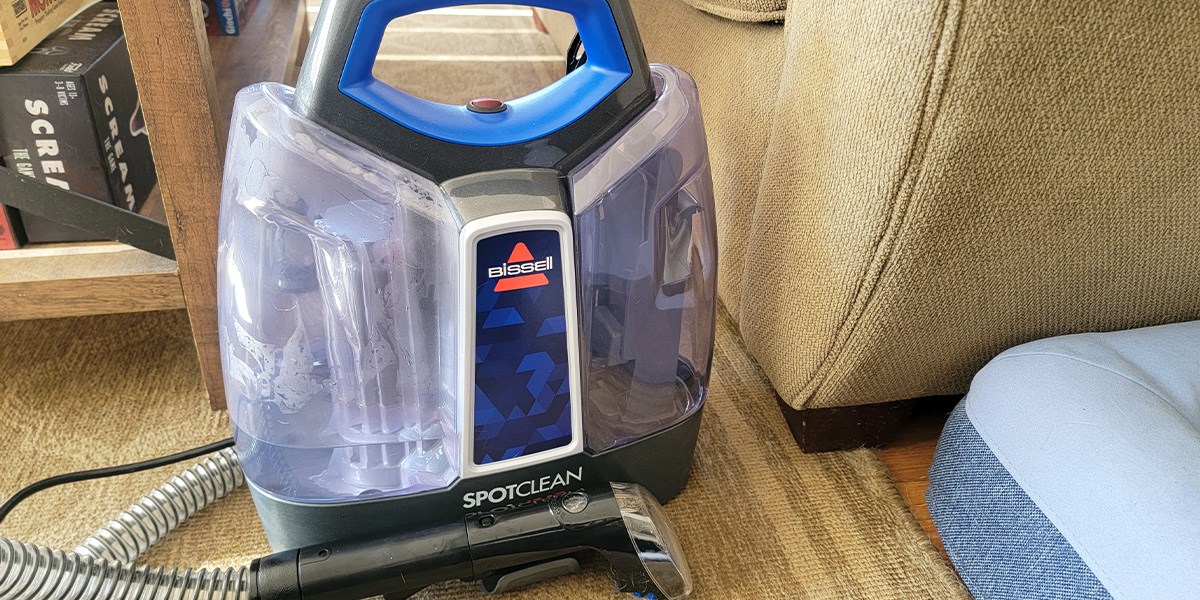 Bissell SpotClean ProHeat Plus Portable Carpet &amp; Upholstery Spot Cleaner on carpeted area