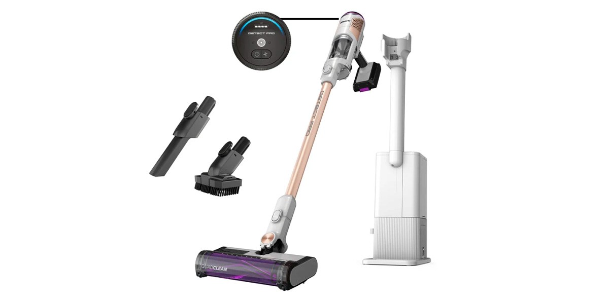 Shark Cordless Detect Pro with accessories on white background Shark Cordless Detect Pro with accessories on white background