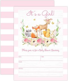 Main Event Prints Pink Woodland Baby Shower Invitations