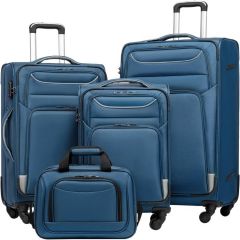 Coolife 4 Piece Set Suitcase Spinner Softshell