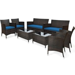 Gymax 8PCS Patio Rattan Conversation Set