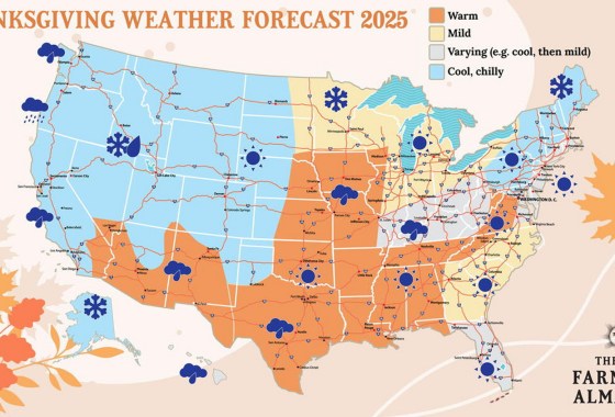 The Old Farmer’s Almanac predicts travel-friendly Thanksgiving weather