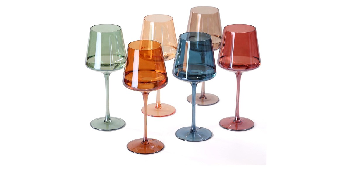 comfit Hand Blown Colored Wine Glasses Set of 6
