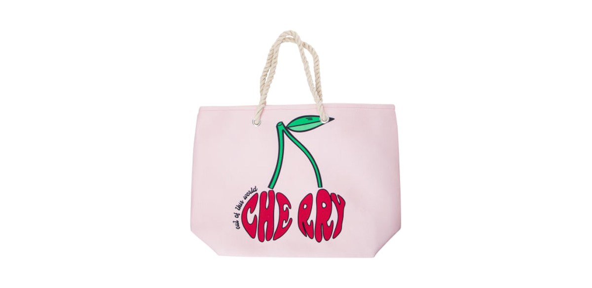 Rope Handle Printed Tote Bag 20.5in X 15in in Cherry