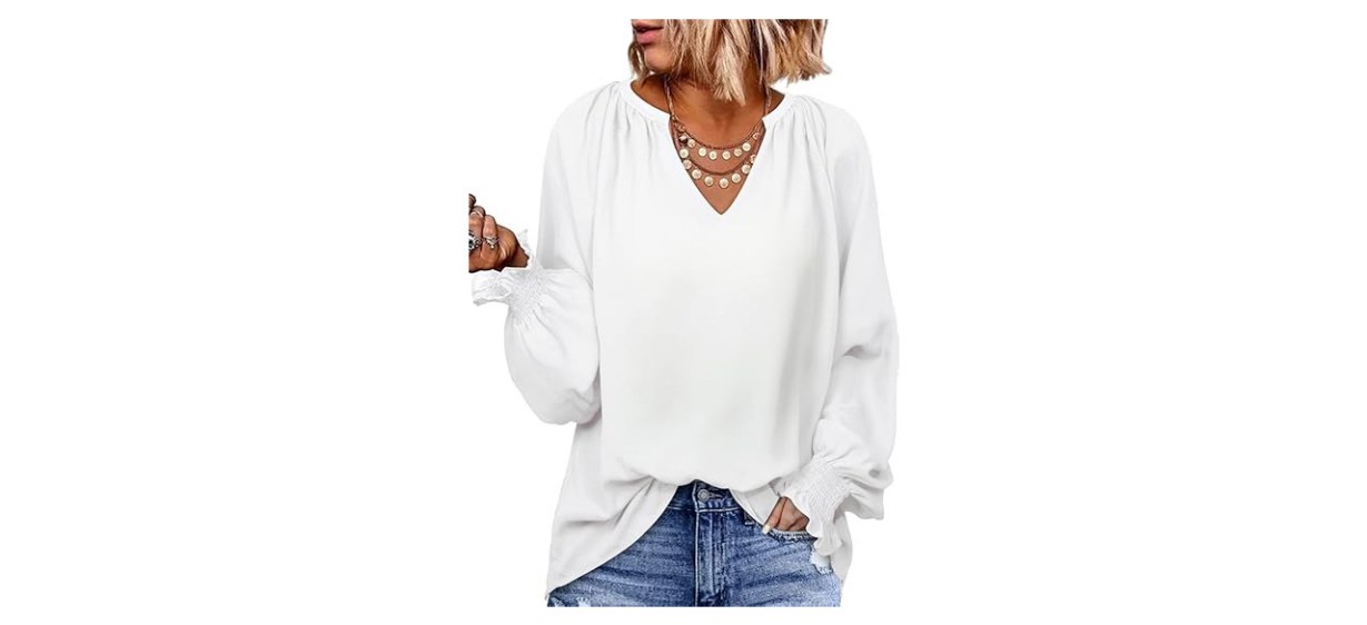 Dokotoo Smocked Long Sleeve Blouse on white background