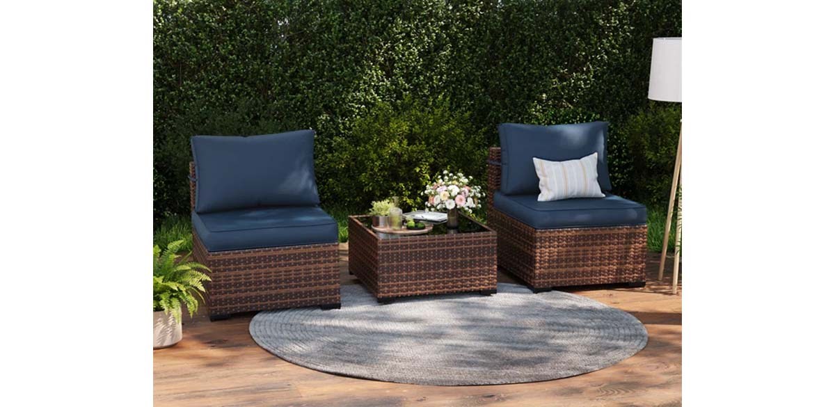 Ebern Designs Naveena 2-Person 3-Piece Wicker Seating Group with Glass Top Table