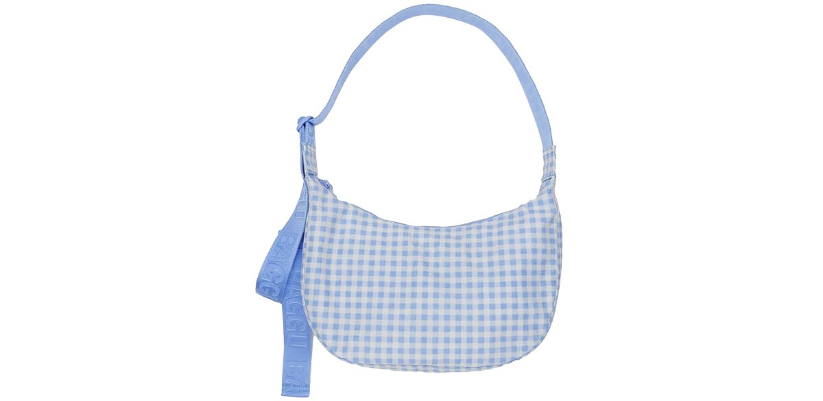 BAGGU Medium Nylon Crescent Bag-Light Blue Gingham