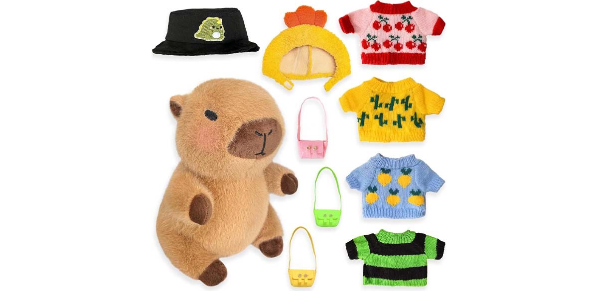 Capybara Plush with 9 pcs Clothes &amp; Accessories