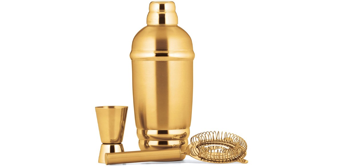 Lenox 894421 Tuscany Classics Gold Cocktail Shaker &amp; Strainer Set
