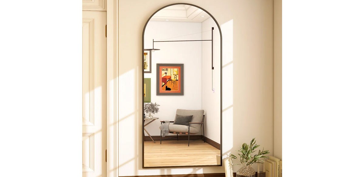 Latitude Run Alizeh Arched Metal Oversized Full Length Mirrors Wall Mirrors with Stand