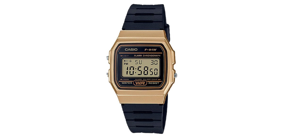Casio F91W Series Digital Watch-Black and Gold