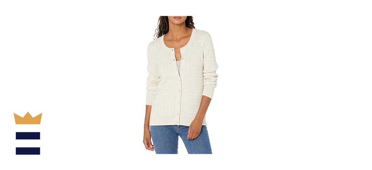 Amazon Essentials Women's Lightweight Cable Crewneck Cardigan Sweater