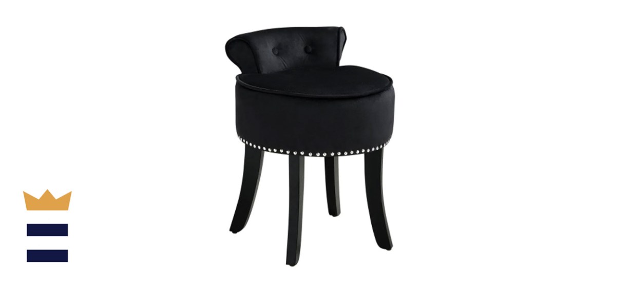 Margot Nailhead Trim Rolled Back Black Velvet Vanity Stool