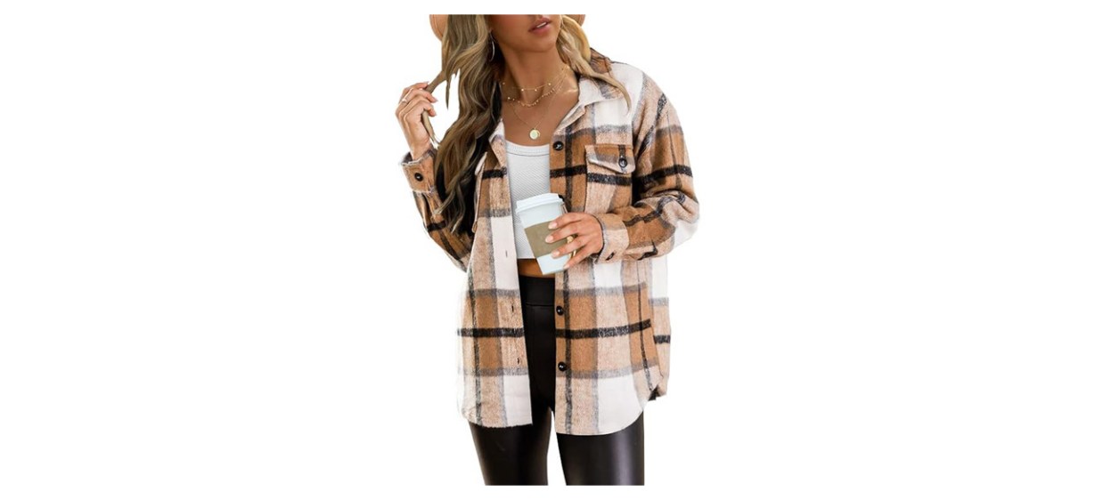 Best AUTOMET Women's Casual Plaid Shacket Button Down Long Sleeve Shirt