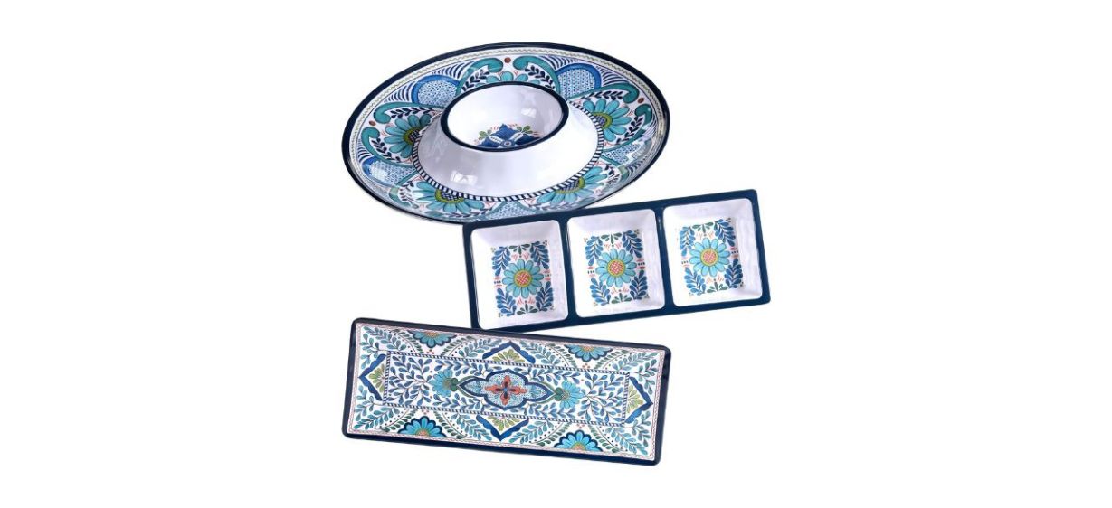 Certified International Talavera 3-Piece Melamine Hostess/Serving Set on white background