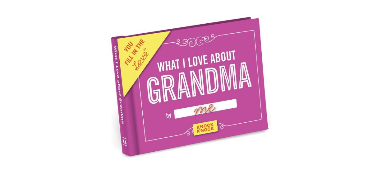 Knock Knock What I Love About Grandma Book Journal in pink, on white background