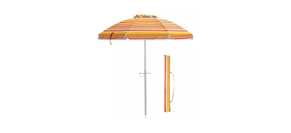 Costway 6.5FT Patio Beach Umbrella next to a carrying bag