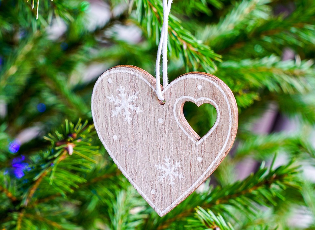 Heart-shaped ornament on tree