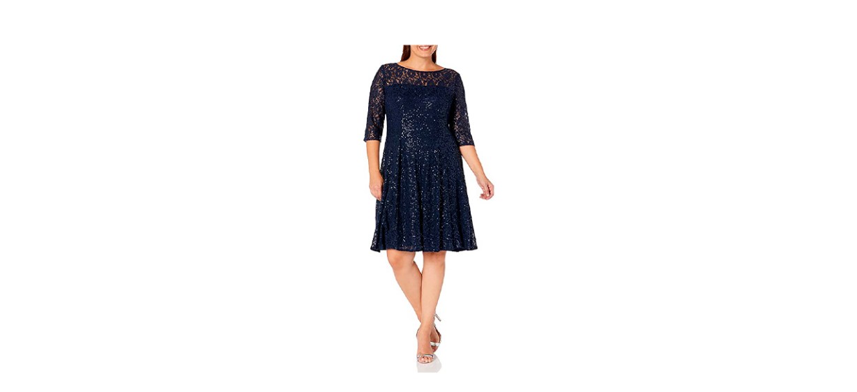 Best S.L. Fashions Plus Size Lace and Sequin Fit and Flare Dress