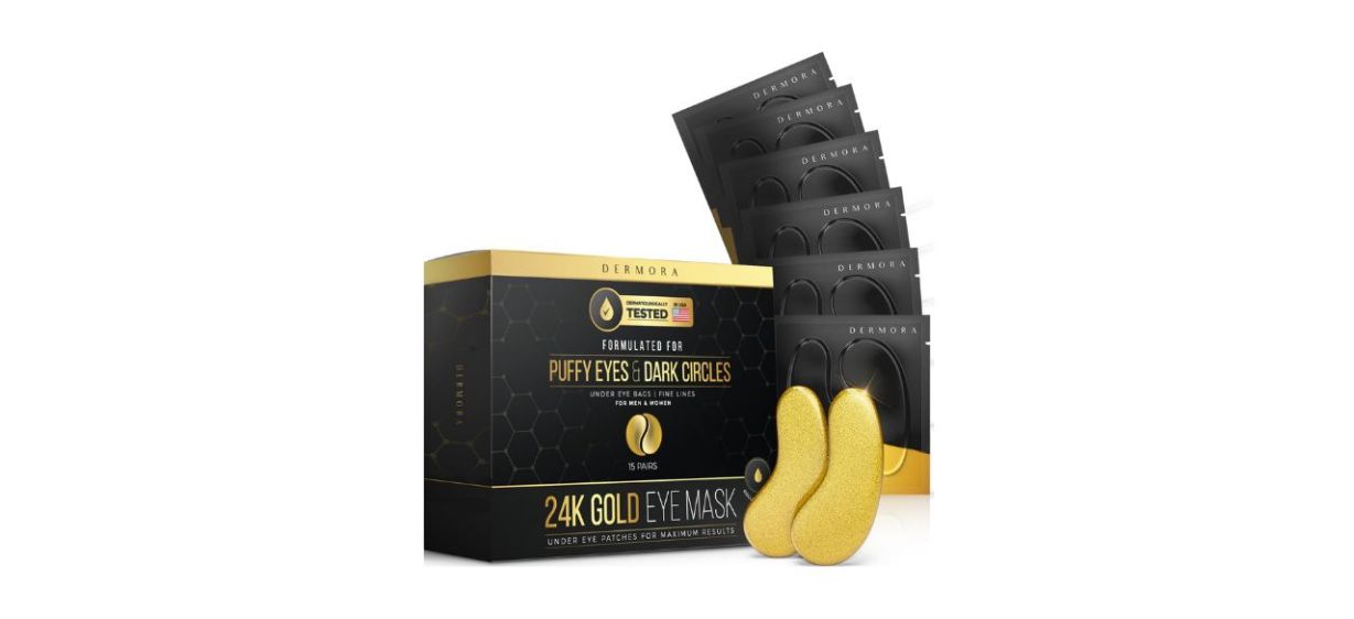 DERMORA Golden Glow Under Eye Patches 24K Gold Eye Mask in a black box