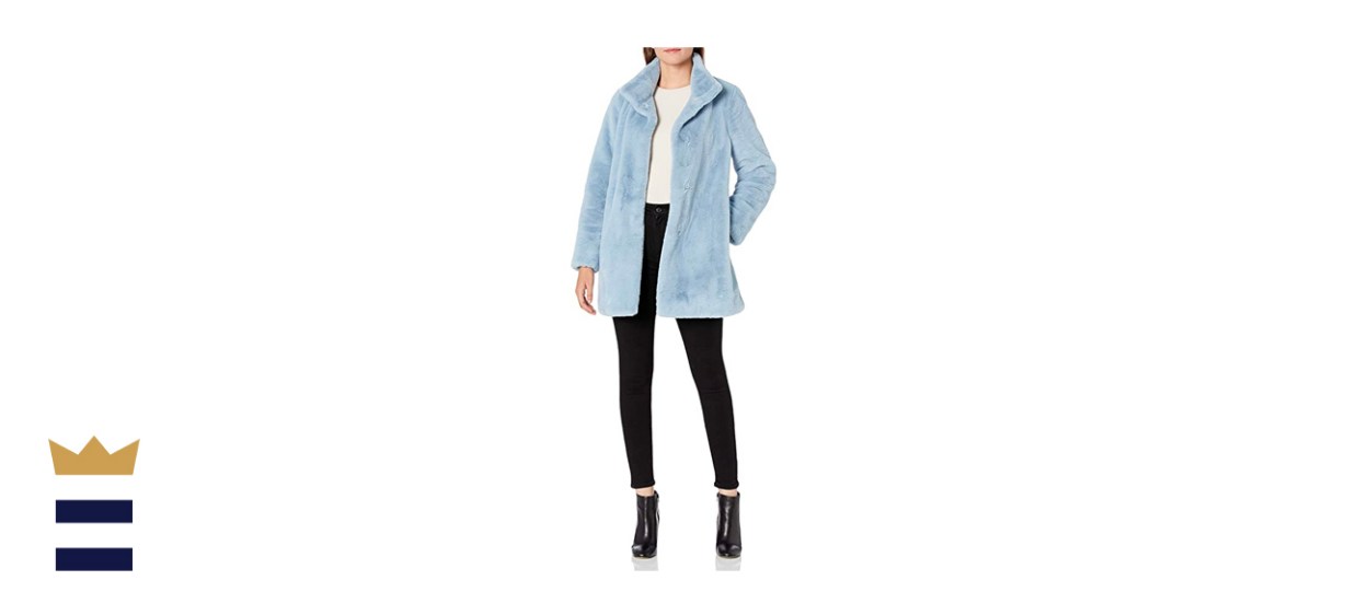 Calvin Klein Womens Chevron Faux Fur Coat