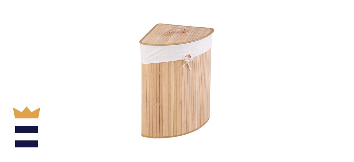 GOFLAME Corner Bamboo Laundry Hamper with Lid and Liner