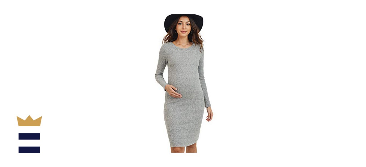 HELLO MIZ Knit Ribbed Maternity Dress With Long Sleeves