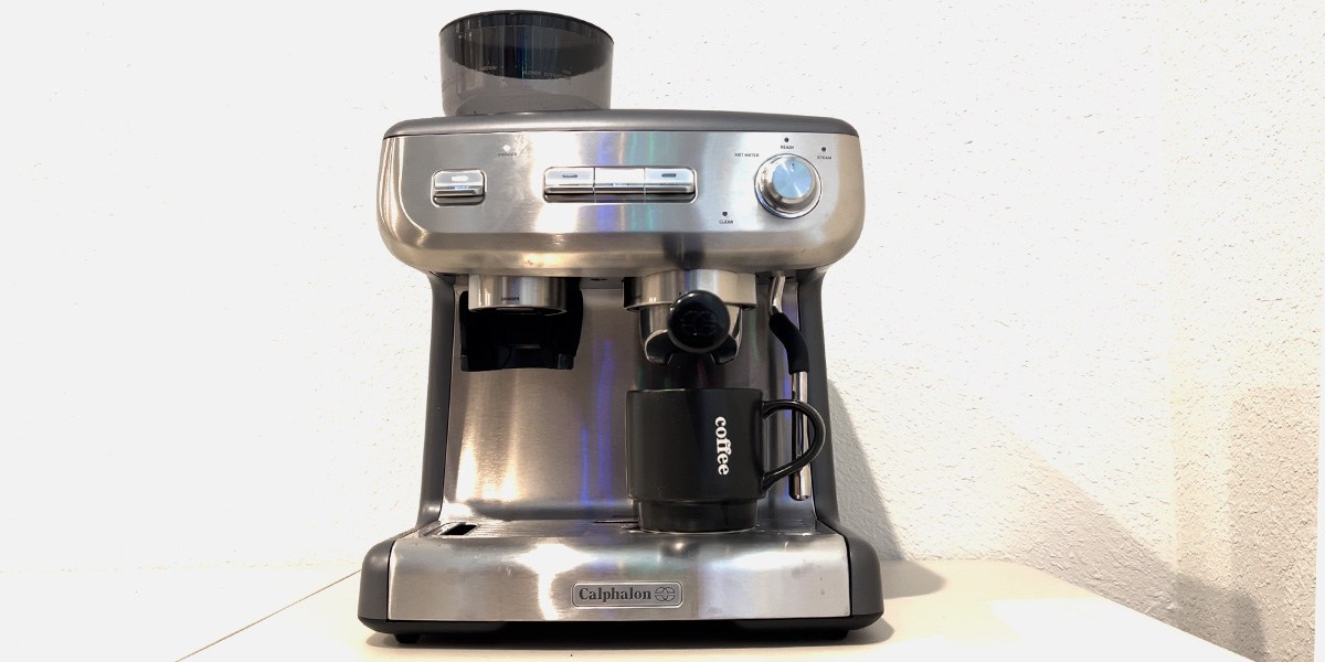 Front view of Calphalon Temp iQ Espresso Machine with Grinder on countertop
