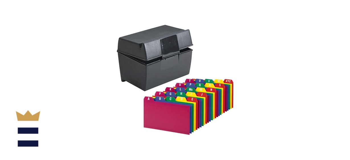 Index card holder with poly card guides A-Z