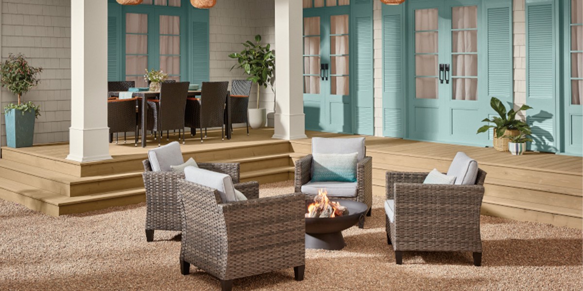 Sitting area with Renew Blue paint on walls