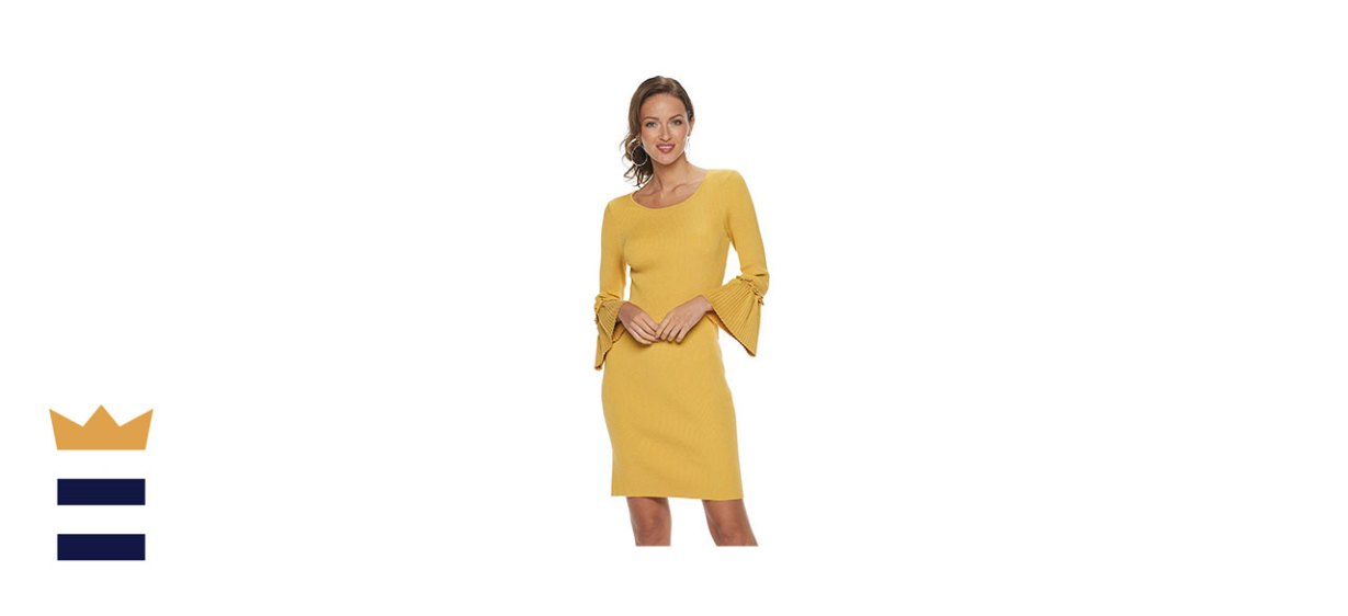 Nina Leonard Bell Sleeve Ribbed Sweater Dress