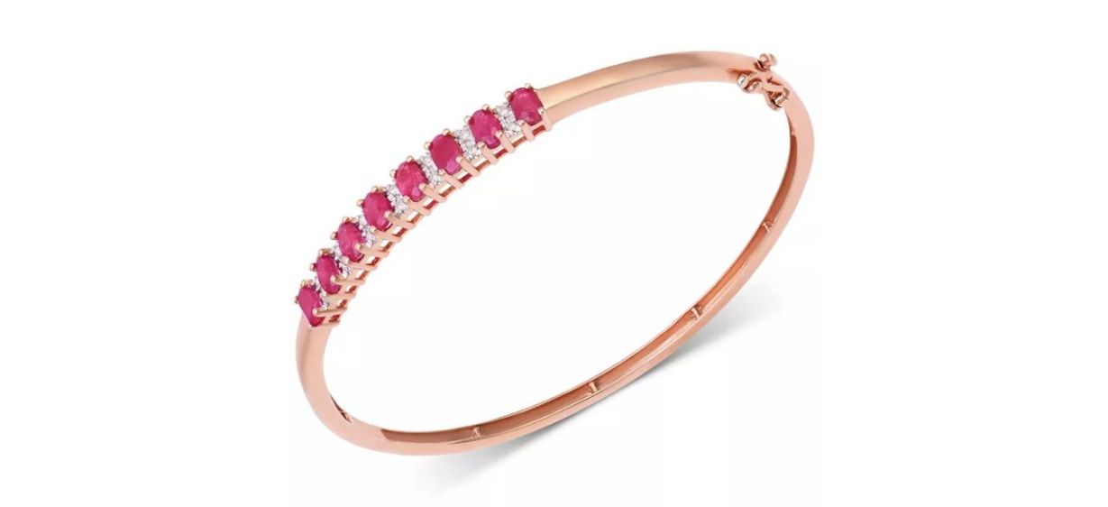 Ruby &amp; Diamond Bangle Bracelet in 14-karat Gold Over Sterling Silver