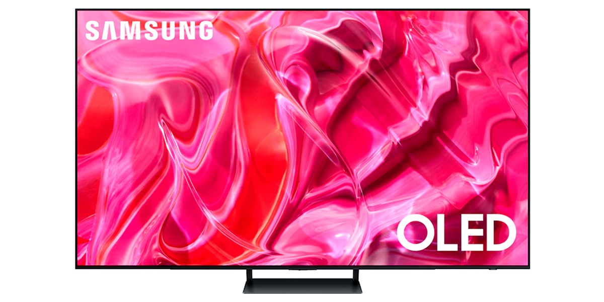 Samsung S90C with pink screen on white background