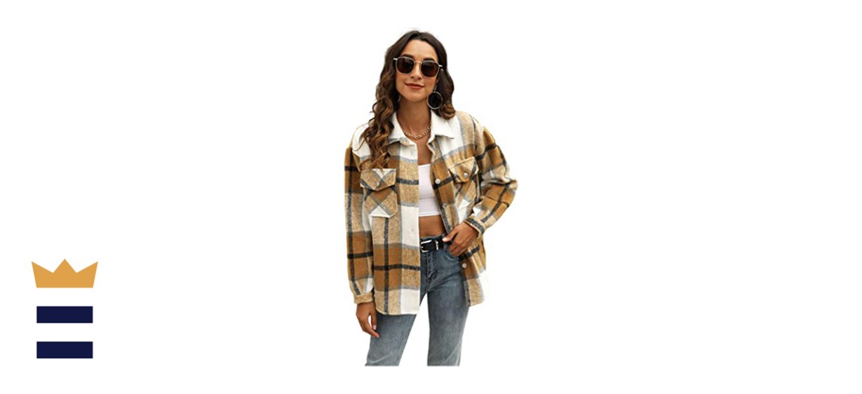 Uaneo Women’s Plaid Button Down Long Sleeve Shacket