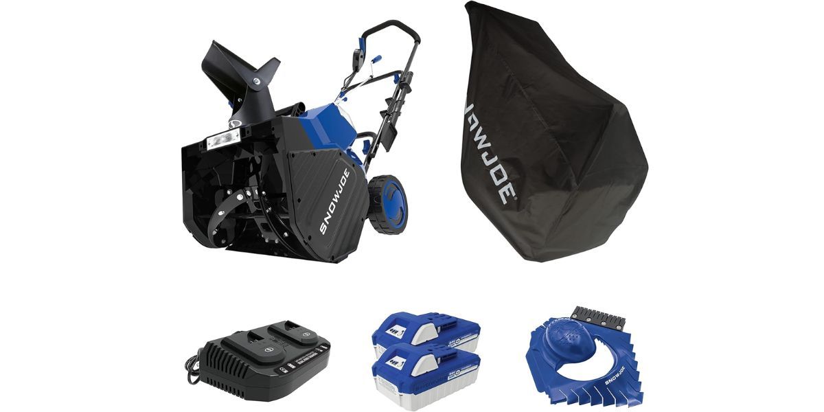  Snow Joe 24V Cordless Snow Blower w/ 18&quot; Clearing, Batteries, Charger, Cover &amp; Ice Scraper