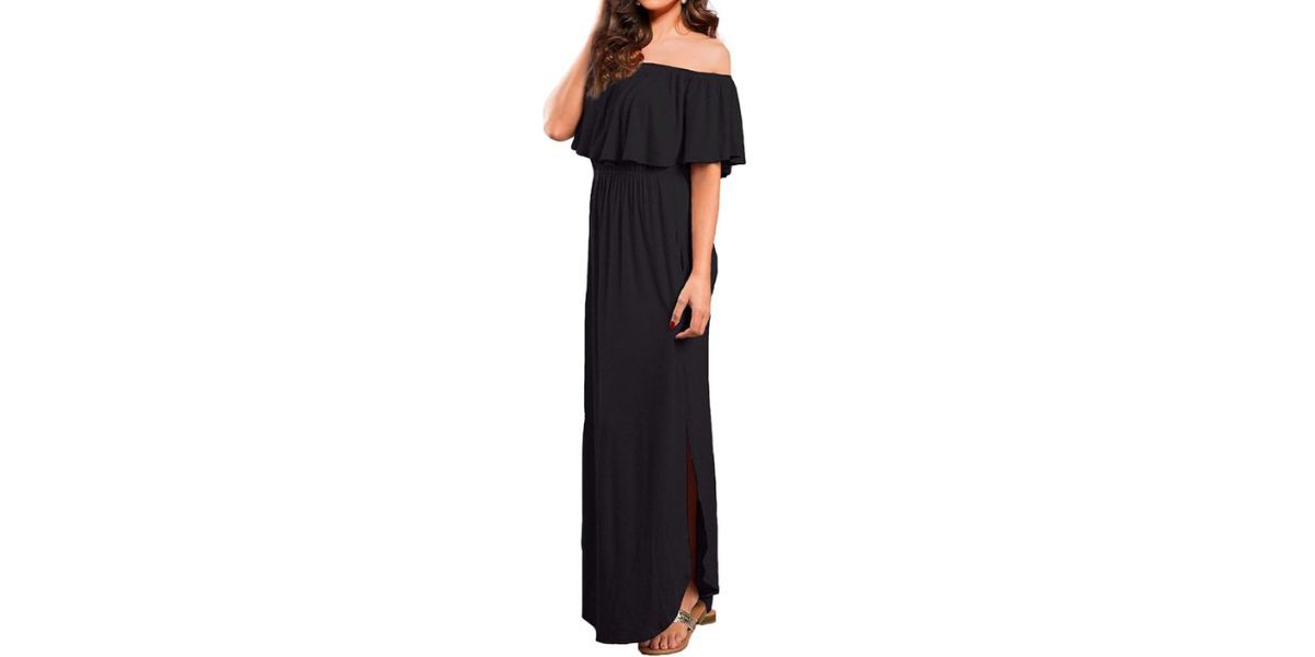 VERABENDI Women's Off Shoulder Long Ruffle Beach Maxi Dress