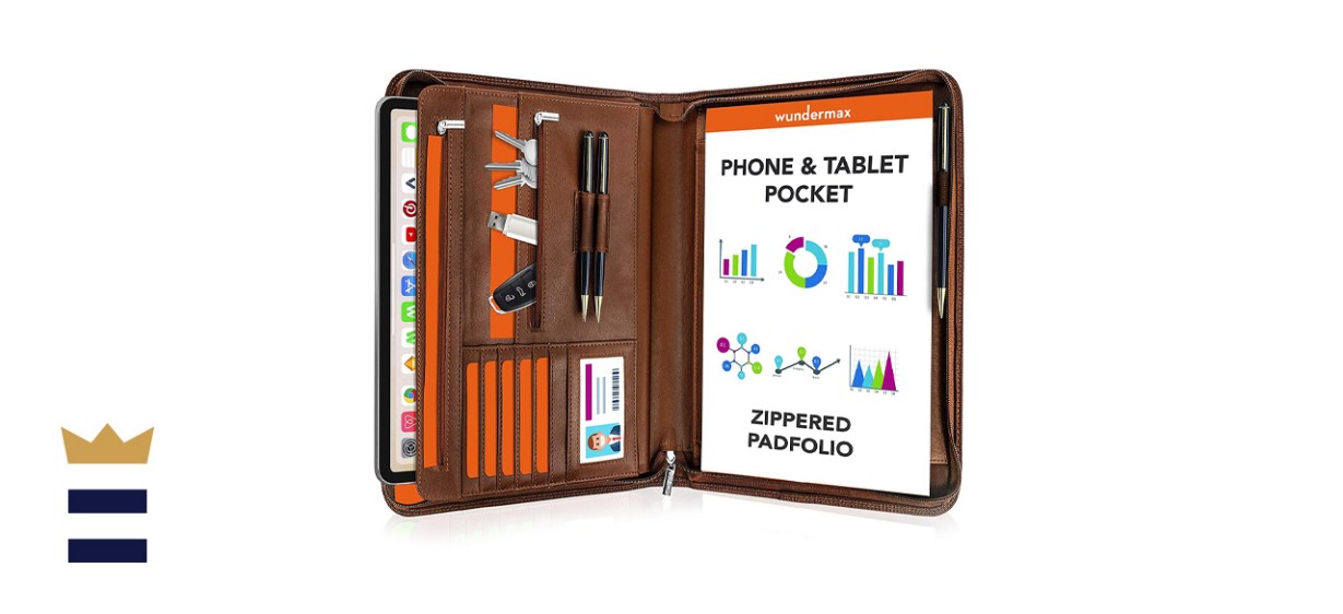 Wundermax Zippered Padfolio, Leather Portfolio Binder