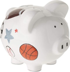 Child to Cherish Ceramic Piggy Bank, Sports Theme