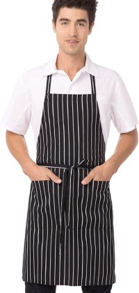 Chef Works Men's Bib Apron Black/White Chalk Stripe