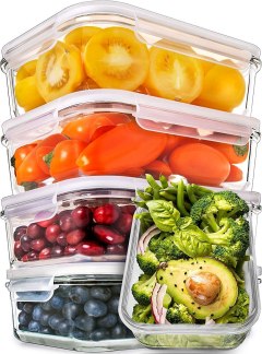 Prep Naturals Glass Meal Prep Food Storage Containers, 5 Pack